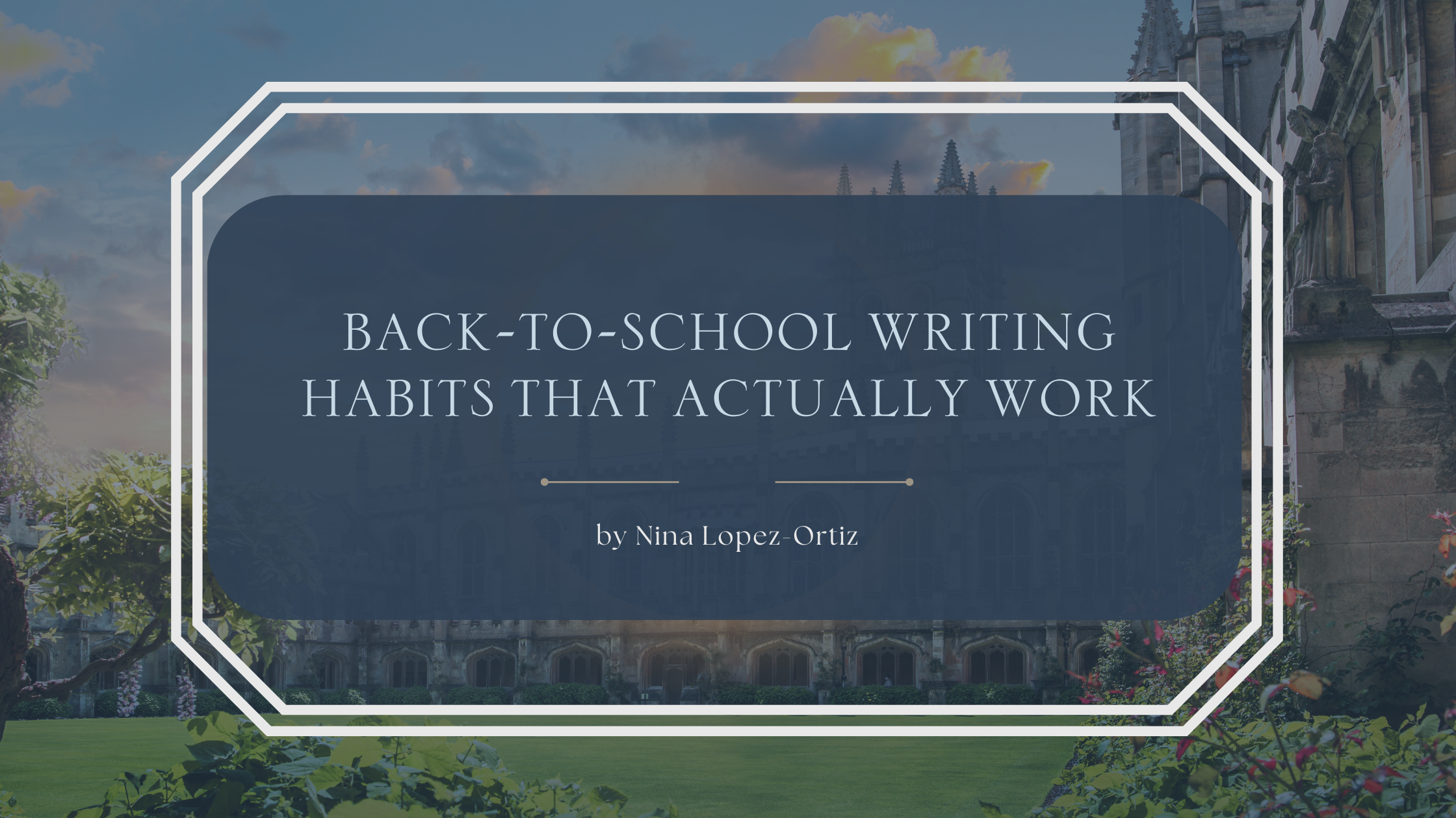 A blog header image with a background of a historic university